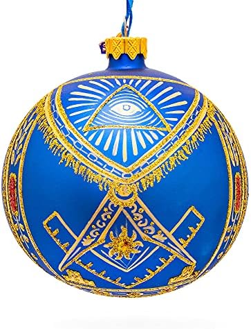 Симболи на масони стакло топка Божиќ украс 4 инчи