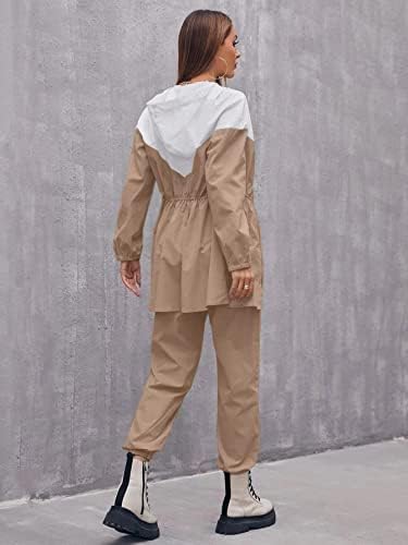 Makemechic женски обични 2 парчиња облека во боја на патент со долга качулка и панталони за џогер
