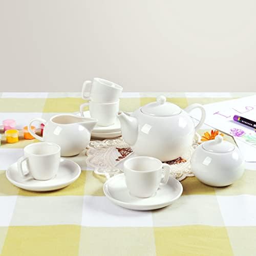 Fanquare Porcelain DIY чај сет за возрасни, деца, мала чај забава поставена за девојчиња, преносен бел чај поставен со куфер