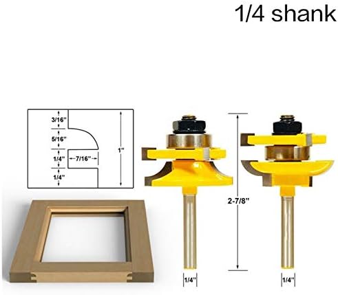 DLLTEC QINLU -CNC рутер парчиња железнички и степени парчиња - 2 битни околу 1/4 Shank Woodworking Cutter Tenon Cutter за алатки