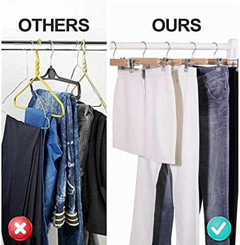 Издолжени домашни панталони закачалки 12 пакувања, закачалки со здолништа со прилагодливи клипови, закачалки за облека што не