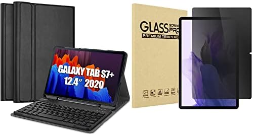 Случај за тастатура за Procase за Galaxy Tab S7 Plus 12.4 2020 пакет со заштитник на екранот за приватност за Galaxy Tab S7 FE 2021