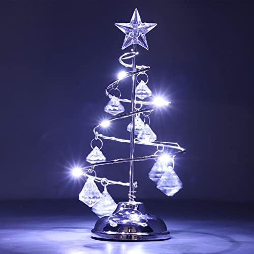 FDIT LED божиќни светла, дрво ламба, мало кристално декоративно железо дрво, ноќен светло украс Божиќен декор за подарок