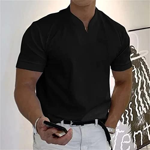 Краток ракав летни врвови за мажи спортуваат ладна мускулна цврста боја маица обичен лесен пуловер V вратот маичка кошула
