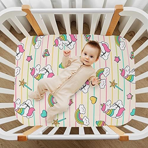 Umiriko Unicorong Rainbow Sifce Pack n Play Baby Play Playard Sheets, Mini Crib Sheet for Boys Girls Player Matteress Cover 20201577