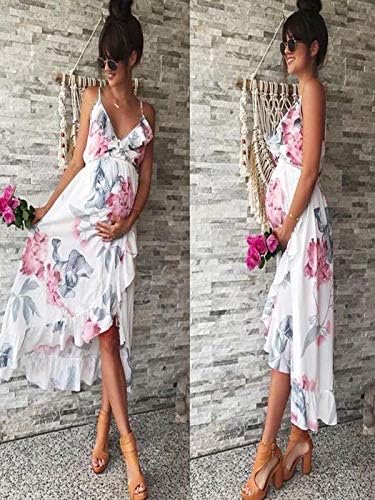 Женски породилни фустани шпагети каиш макси фустан против вратот цвет бремена фустан за породилно лето бохо макси фустан