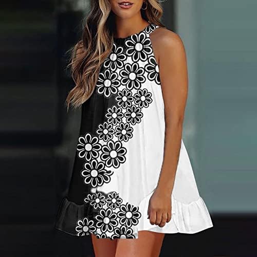 Fragarn летни халтер фустани за жени 2022 обичен гроздобер цветен печатен фустан за замав трендовски без ракави со кратки садови