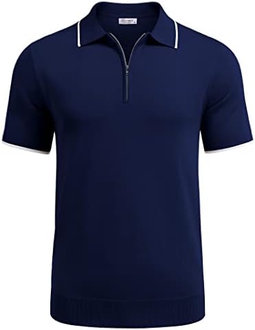 Coofandy Men's Zipper Polo кошула обична плетена со кратки ракави Поло маица класични вклопувачки кошули