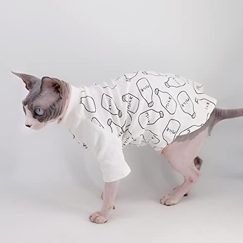 Sphynx без влакна мачка симпатична дише летна памучна маица млеко шише шема за миленичиња облека, тркалезна јака елек кошули кошули без
