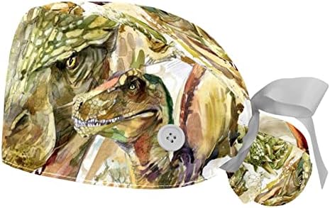 Niaocpwy 2pcs жени прилагодливо работно капаче со копче Естетски диносаурус Беспрекорна шема Покана торбичка вратоврска вратоврска