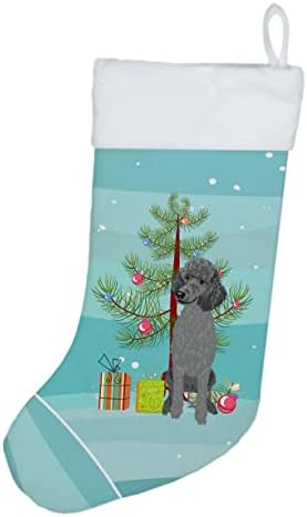 Богатства на Каролина WDK3122CS Пудлица Стандард сиво Божиќно Божиќно порибување, камин што виси чорапи Божиќна сезона забава Декорации за