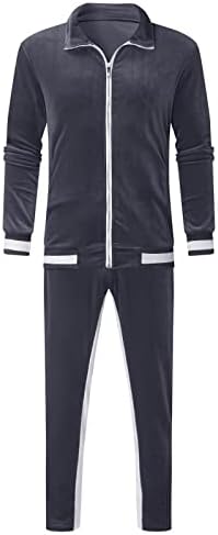 Машки зимски кадифени тренерки 2 парчиња блок во боја целосни поштенски јакни и панталони Спорт поставени топло згуснено обични