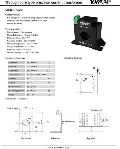 YHDC Transformador de Corriente de Alta Precision TA22-200 0-100A/0-50MA