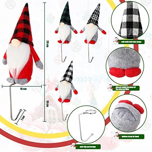 Сет на 4 Божиќни гноми држач за порибување гноми кадифен мантил штанд за Божиќ за Божиќна празник виси куки за чорапи решетки за украси украси
