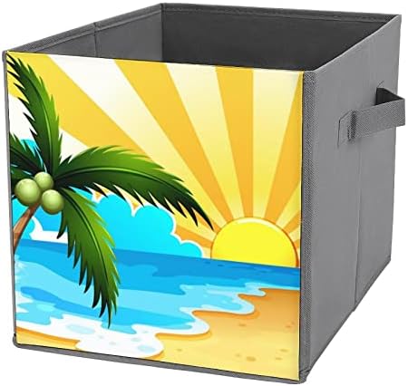 Кокосово Дрво Плажа Склопувачки Канти За Складирање Основи Преклопување Ткаенина Коцки За Складирање Организатор Кутии Со Рачки