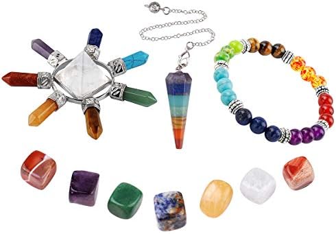 Комплет за подароци за лекување на Rockcloud Crystals во кутија за подароци - 7 чакра сет на паметни камења, генератор на енергија од карпа кварц,