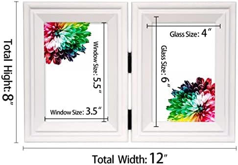 JD концепт Двоен вертикален 4x6 рамка за слика, бела рамка за преклопување на дрво, 4 x 6 портрет преглед на табела или wallид што виси