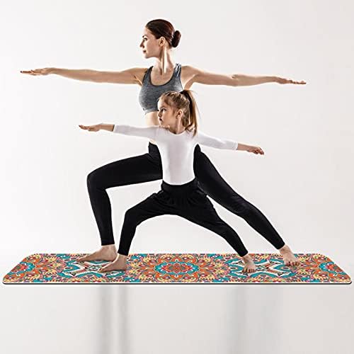 Етничка цветна шема со мандали екстра густа јога мат - еко -пријателска не -лизгачка вежба и фитнес мат