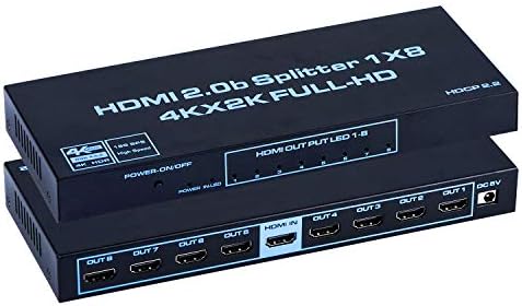 HDMI Splitter 1x8, 4K HDMI Splitter 1 во 8 Out Audio Video Distributor Box, Поддршка HDMI 2.0B, HDCP 2.2, 4K@60Hz, 3D, RGB4: 4: 4 Компатибилен