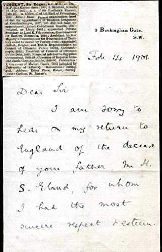 Едгар Винсент, 1 -ви Висконт Д'Абернин Автор и Дипломат автограм, потпишано ракописно писмо