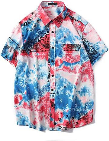 Машка кошула на хавајски кошула и кратки облеки за одмор од 2 парчиња поставува случајно копче надолу по плажа цветни костуми со капи