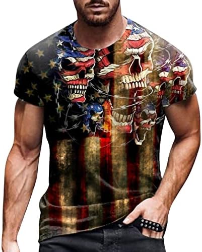 Убст мажите патриотски војник со кратки ракави маици, 4-ти јули Американско знаме графички врвови на летни мускули тенок фит маички