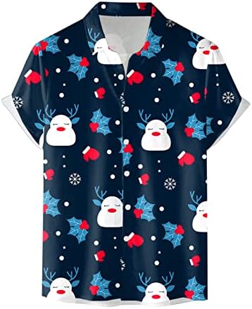 XXBR машко Божиќно копче надолу со кошули со кратки ракави 3Д смешни графички случајни хавајски кошули Божиќни забави куглави за куглање