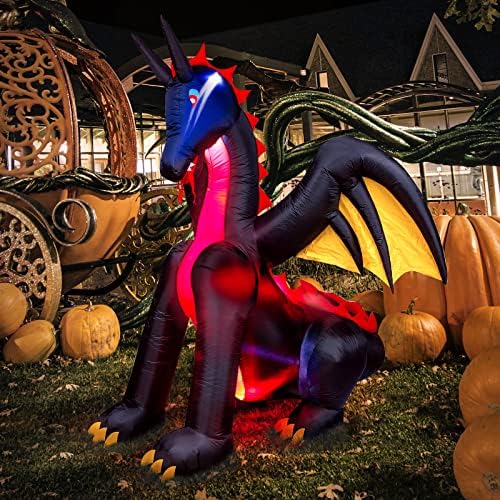 Anignојдекор 9ft гигантски анимиран оган и мраз змеј Ноќта на вештерките надуени украси, вградени предводени предводени, сезоната на празници