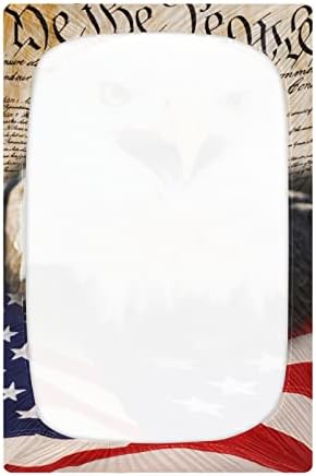 Алаза Гроздобер Американско знаме и ќелави орел чаршави за креветчиња опремени со басинет лист за момчиња бебе девојчиња дете,