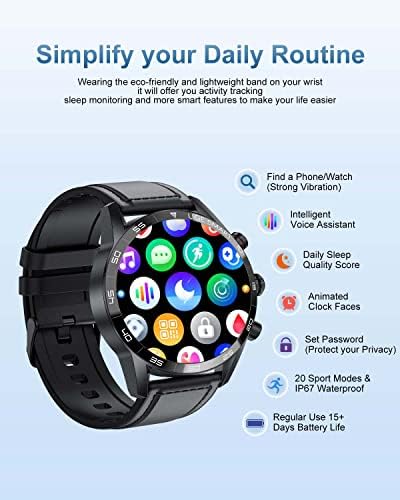 Lige Smart Watch за мажи со Bluetooth повик прима/бирајте, фитнес -tracker 1.32 HD смарт часовник на екран на допир со целосен допир со монитор на отчукувањата на срцето/крвниот притис