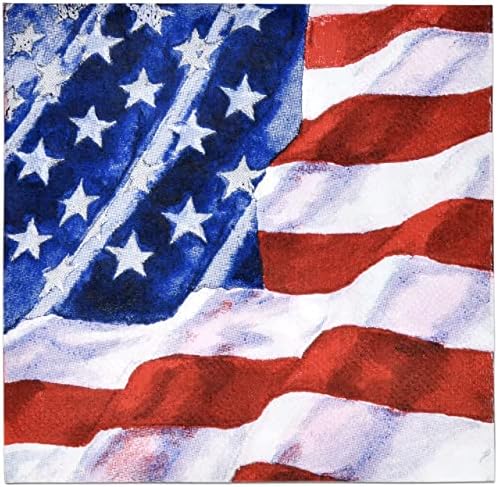 100 Коктел Салфетки Со Американско Знаме 3 Слојни Патриотски Пакет Хартија За Еднократна Употреба Елегантен Празник 4 јули Вечера Салфетка За