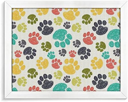 Шарена Doodle Paw Print Diamond Commers KITS Frame 5D DIY целосна вежба Rhinestone Arts Wallид декор за возрасни бело дрво 50 * 40см