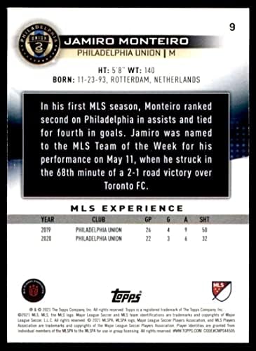 2021 Topps MLS #9 Jamiro Monteiro Philadelphia Union Soccer Futbol Trading Card