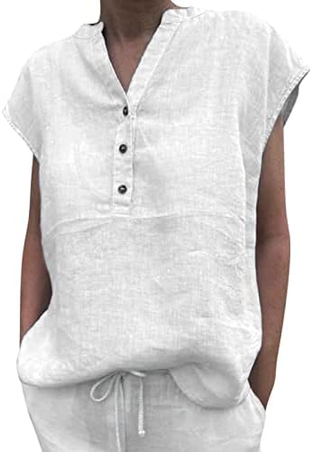 Девојки врвни летни есенски ленен ленен памук длабок V врат обичен бренд блуза кошула за жени C8 C8