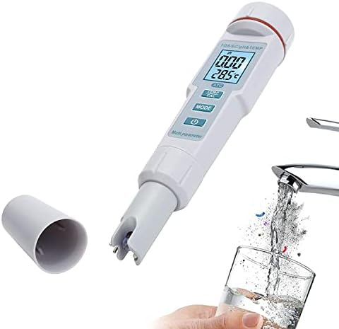Тестер за квалитет на водата Comaam, 4 во 1 тестер за квалитет на вода Преносен pH/EC/TDS температура Мерач на дигитална соленост