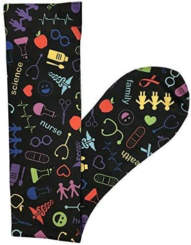 Престиж медицински 12 чорапи за компресија со мека удобност, медицински симболи црна