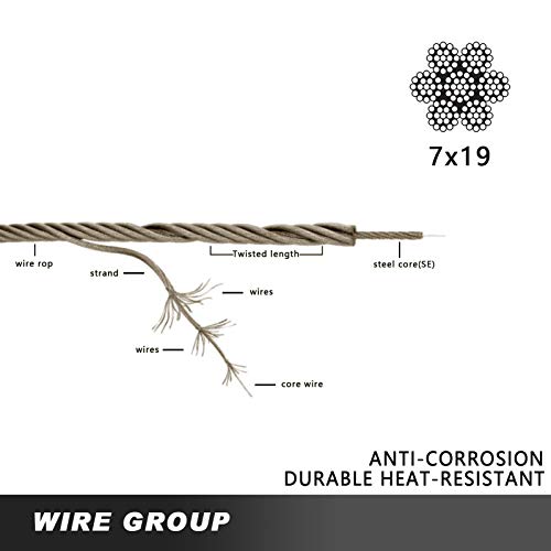 Honyta 250ft 3/16 T304 кабел од не'рѓосувачки челик со кабел за авиони за оградување на палуби, кабелско јаже 7 x 19 жици градежни огради