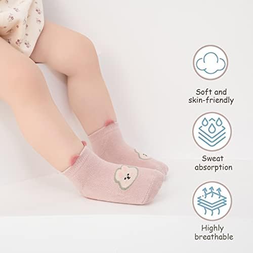 Јанванг бебешки анти-лизгачки чорапи на глуждот Симпатична цртана филмови зафаќа чорапи за новороденчиња за деца девојчиња 5/6 пар пар