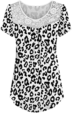 2023 Облека трендовски чипка памучна екипа на вратот графички крпеница Топ кошула за жени лето есен кратки ракави мече 8к 8к 8к