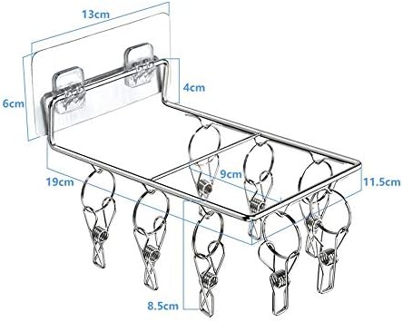 Цдјуф Нерѓосувачки Челик Ѕидни Капи Крпи Чорапи Закачалка Облека Решетка За Сушење со 8 Штипки Клипови За Крпи