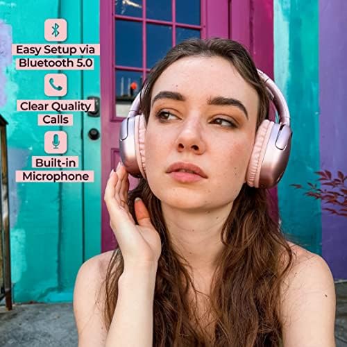 Слушалки за Bluetooth Bluetooth преку уво, [копче со бас-режим] Безжични слушалки, преклопни hi-fi стерео, мека меморија за пена, метални странични