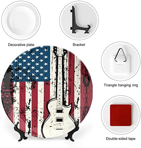 Американско знаме гитара смешна коска Кина Декоративна чинија тркалезни керамички плочи занает со приказ за домашна канцеларија wallид декорација