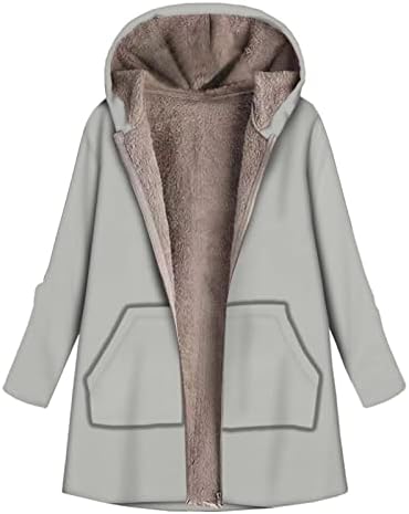 Women'sенски плус големина долга јакна со долга јакна поставени руно зимски палта со долги ракави обични нејасни лабави надворешни работи