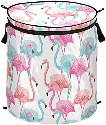 Летен акварел Фламинго се појавува алишта за перење алишта со корпа за складирање на капакот за склопување на перална за домашни
