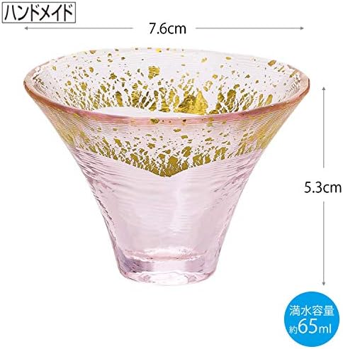 Toyo Sasaki Glass 42085G-ERP ладно стакло, розова, 2,2 fl Oz, блажена чаша, планината Фуџи, злато Сакура, направено во Јапонија