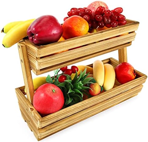 МИРНА ПРИЈАТНА Дрвена Корпа За Овошје од 2 Нивоа, Шалтер За Корпи За Овошје Во Фарма Организирање За Кујна, Држачи За Леб Од Зеленчук