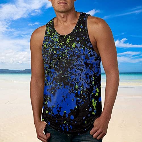 Машки кошули на Ymosrh Мода хавајски стил на плажа, спортски резервоар врвен салата за печатење елек кошули