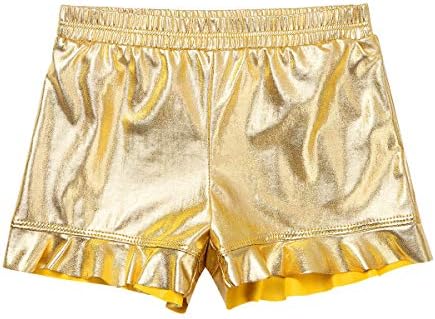 TTAO Kids Girls Metallic Indishtics Dance Ruffled Trim Shorts Presenter Performance Jazz Hip Hop Tumbling Batherns