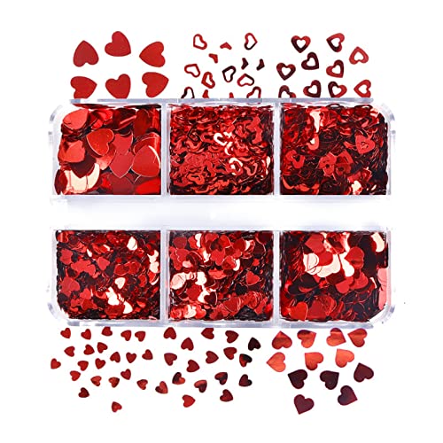 Перл нокти Мала 6 решетка кутија Ден на в Valentубените, големо срце, шупливо за подобрување на ноктите, додатоци за додатоци на