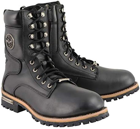 Milwaukee кожа MBM9095 Машки класични чизми за чизми за црно дрвокрадци со страничен патент - 8,5